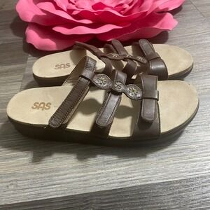 SAS‎ Naples Sandals Women's Sz 9 N Brown Leather Triple Strap Comfort